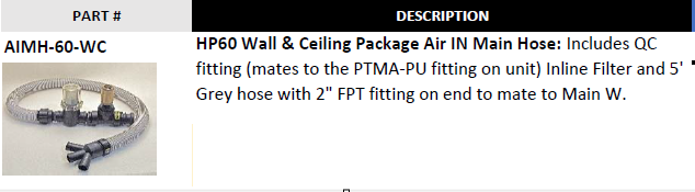 
                      
                        Air IN Main Hose-- PART#AIMH‐60‐WC
                      
                    